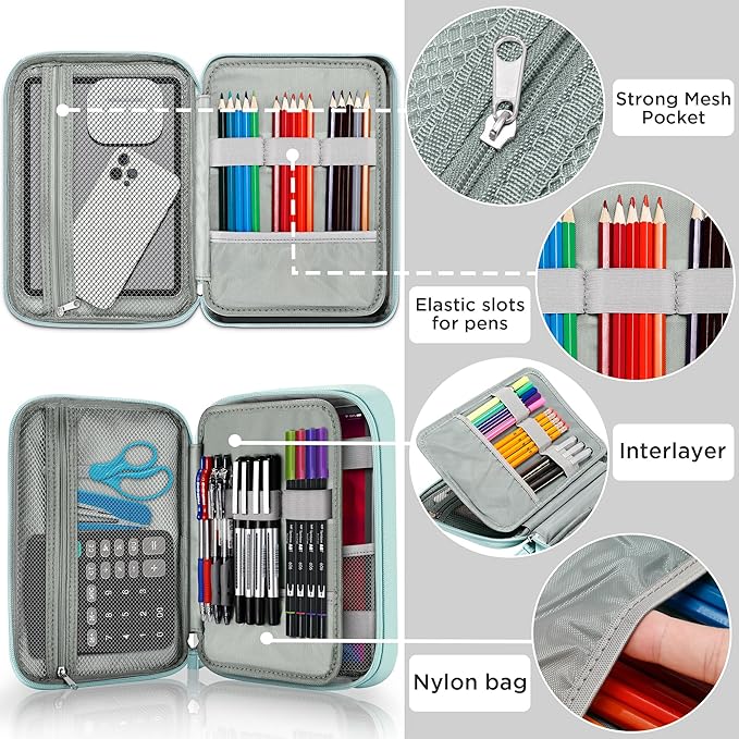 Zannaki Big Capacity Storage Pouch Marker Pen Pencil Case Simple Stationery Bag Box Art Tool & Sketch Storage Boxes for Bullet Journal Middle High School Office College Student Girl Women Adult Teen