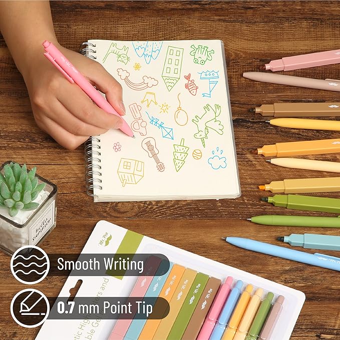Mr. Pen- Aesthetic Highlighters and Gel Pens, 12 Pack, Boho Colors Bible Highlighters No Bleed, Fine Point 0.7mm Gel Pens, Fast Dry and No Smear for Bible Journaling, Planner, School Supplies