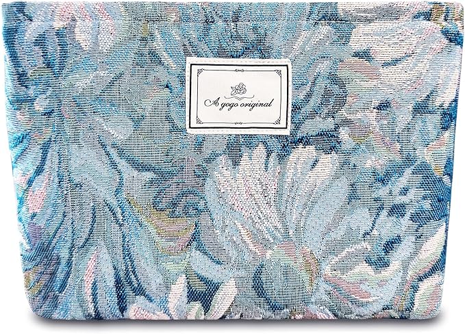 STARDW Cute Floral Makeup Bag Organizer Travel Cosmetic Pouch for Women | Aesthetic Cosmetic Bag with Zipper, Large Capacity Travel Toiletry Bag, Purse Organizer Pouches, Canvas Lining