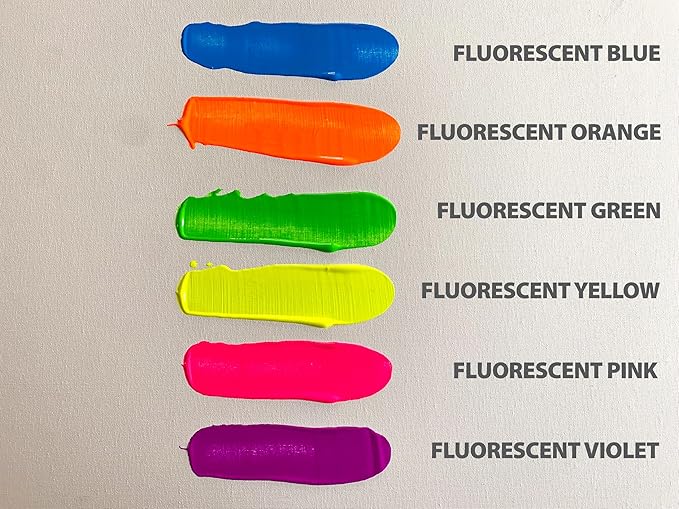 milo Fluorescent Neon Washable Tempera Paint | 16 oz Bottles 6 Colors | Made in the USA | Glows UV in Black Light | Safe & Non-Toxic Paint for Arts & Crafts, Poster, Window, Classroom, School, Project