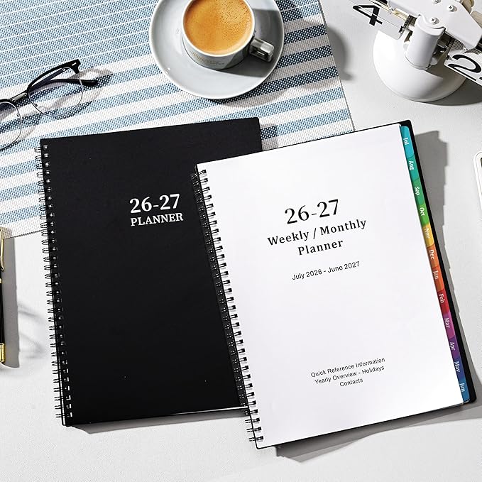 Planner 2026-2027 - Academic Planner 2026-2027, July 2026 - June 2027, 9" x 11", 26-27 Planner Weekly and Monthly, 26-27 Calendar Planners with Colorful Tabs, Pocket - Black