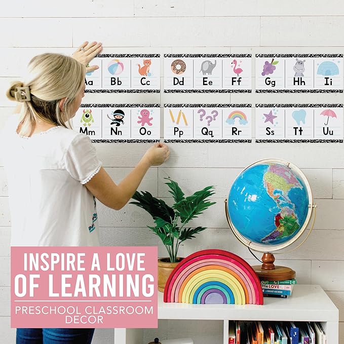 Hadley Designs Alphabet for Classroom Wall Decor - ABC Posters for Classroom Wall Chart Preschool & Kindergarten, ABC Letters & Number Line Elementary, Alphabet Cards, Pastel Classroom Decor