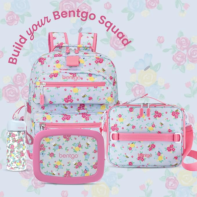 Bentgo Kids Print Backpack - Lightweight 14” Backpack for School, Travel & Daycare, Ideal for Ages 4+, Durable & Water-Resistant, Roomy Interior, & Loop for Lunch Bag (NEW Blooming Floral)