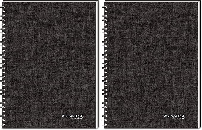 Cambridge Limited Business Notebook, Legal Ruled Paper, 5" x 8", Flexible Soft Touch Cover, Wirebound, Black (06074) 80 Sheets, (Pack of 2)