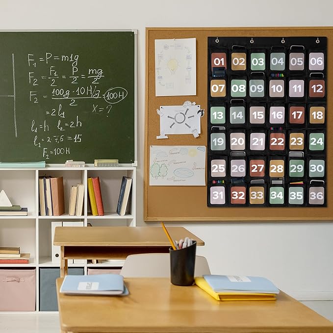 Premium Cell Phone Holder for Classroom - Durable Pocket Chart with 36 Numbered Slots & Hooks - The Perfect Hanging Chart for Phones, Calculators and Headphones Fits Nicely with Any School Decor