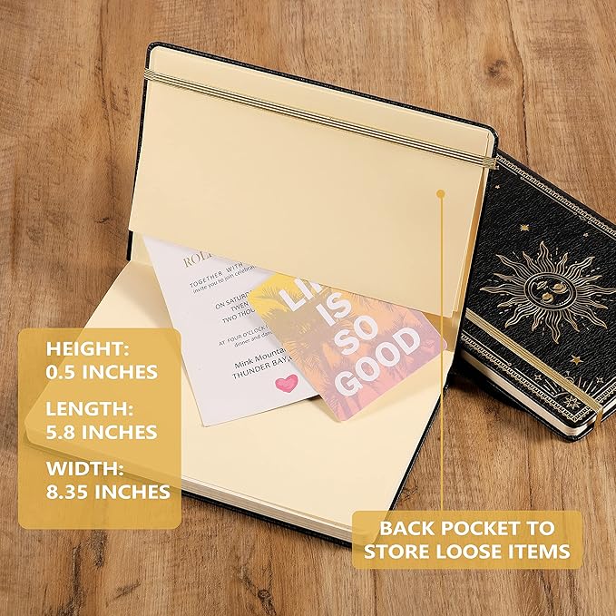 Artfan Ruled Notebook/Journal – Premium Thick Paper Classic Writing Notebook with Pocket + Page Dividers Gifts, Banded, Large, 128 Pages, Hard Cover, Lined (5.3" x 8.26") - Black