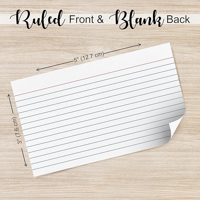 THREE LEAF 3 X 5, INDEX CARDS RULED, 500 CT. (100 x 5) WHITE, Ruled Flash Cards, Study Card, Memo Pad, For To-Do List, Art And Craft Projects