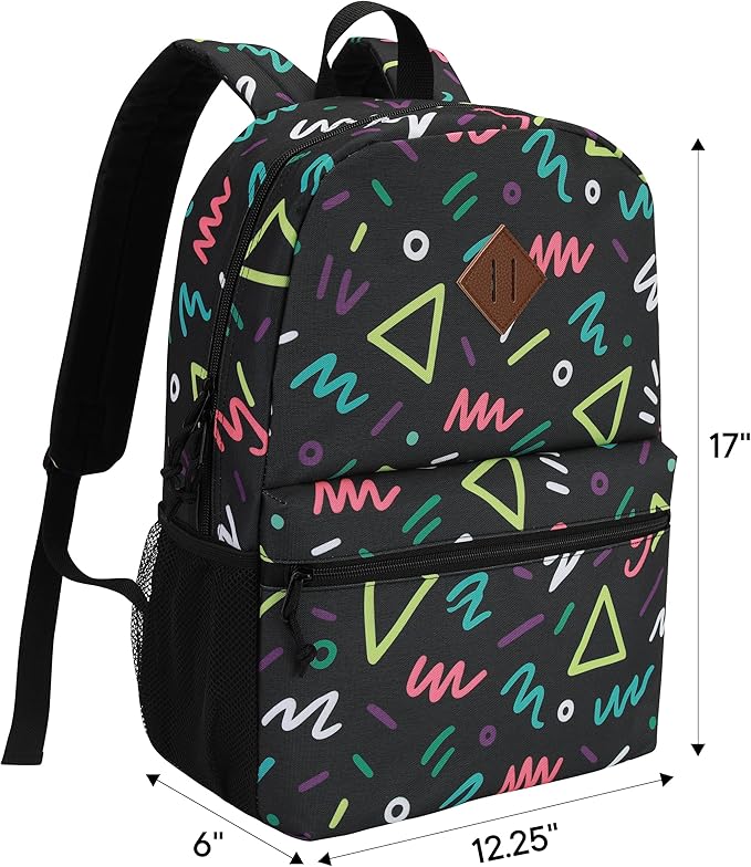 12-Pack 17" Bulk Backpacks for Middle School Students, Bookbags in 6 Assorted Prints, Durable School Backpacks for School Drives, Donations, and Giveaways
