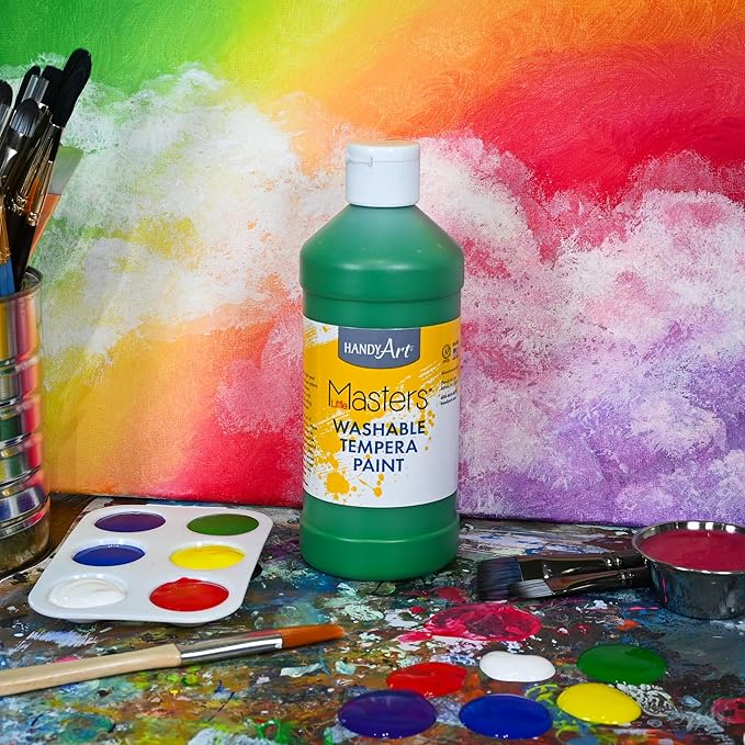 Handy Art Little Masters Washable Tempera Paint, Green, 16 oz Bottle, Bright & Mixable, High Opacity, Washable Colors for Classroom, Students, Kids, Young Artists, Safe & Non-Toxic, Made in USA