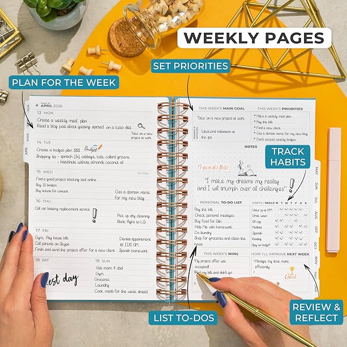 Clever Fox Dated Planner with Tabs 2026 – Weekly & Monthly Spiral Planner with Habit Tracker for Goal Setting & Time Management (Aquamarine)