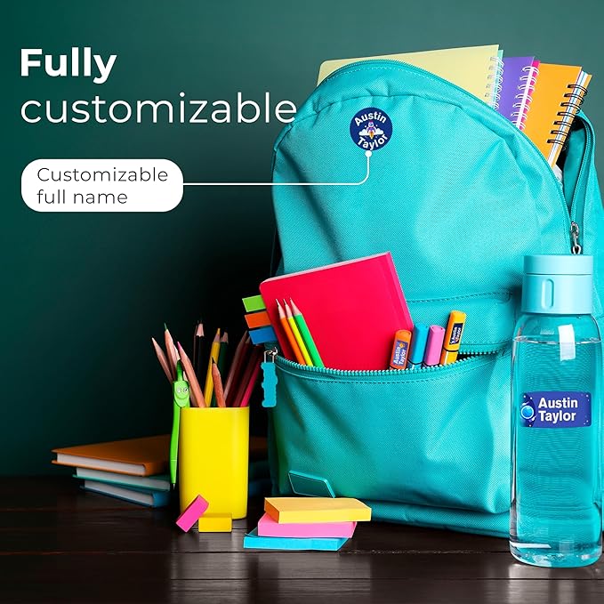 EGD Personalized Name Tag Stickers for Kids (130+ Pack) | Space-Themed Waterproof Labels for School Supplies, Bottles & Lunch Boxes | Custom Vinyl Name Labels for Clothing, Toys & More (B. Space)