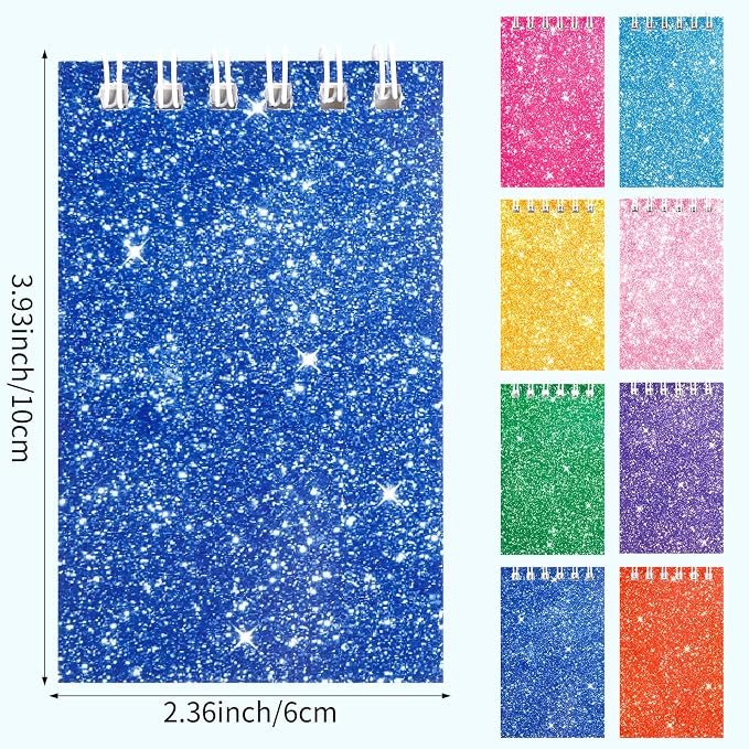 24 Pcs Mini Notebook Party Favor Small Pocket Notebook Colorful Shiny Cover Notebooks Small Spiral Notepad Memo Note Pads for Work Home Office School Classroom Supplies