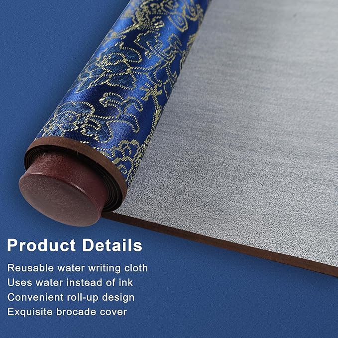 Magic Canvas Paint with Water,Reusable Calligraphy Cloth, Water Writing Cloth Scroll for Students Beginners Drawing Practice, No Ink or Paper Waste, Mess-Free Painting Activity(Blue)-