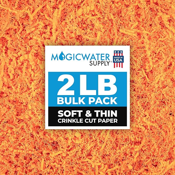MagicWater Supply Soft & Thin Crinkle Cut Paper - 2 LB - Orange - Paper Shred Filler for Gift Wrapping, Basket Filling, Birthdays, Weddings, Anniversaries, Valentines Day, and other occasions
