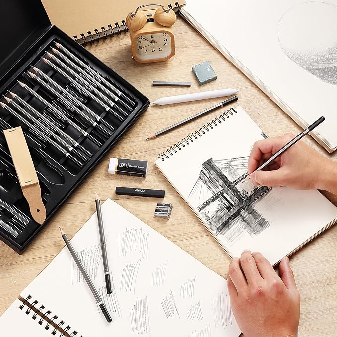 Mr. Pen- Drawing Sketching Pencil Set, 25 pcs, Graphite Pencils (10B-6H), Graphite Sticks, Erasers, Sharpener, Blending Stump & Sandpaper Pad for Drawing, Shading & Art Projects