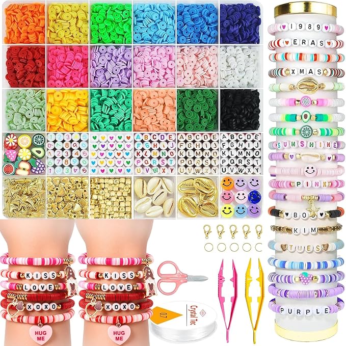 OHOME Back to School Supplies - 5300 Clay Beads Bracelet Making Kit,Arts and Crafts for Kids Ages 8-12,Easter Crafts Games Toys for 3-10 Year Old Birthday