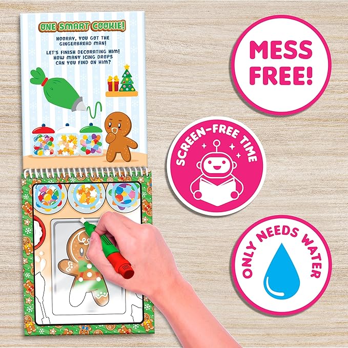Scentco Holiday Water Magic (2 Pack - Candy Cane & Gingerbread) - Patented Gourmet Scented Reusable Water Reveal Activity Books - Stocking Stuffers, Holiday Gifts for Kids, No Mess, All Fun
