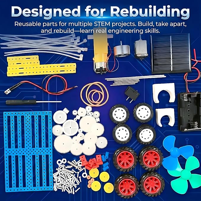 STEM Kits and STEM Toys for Kids Ages 8-14, Build 7 Models (One at a Time), Solar and Motor Science Kit, Engineering Building Kit, Solar Car Building Kit, Educational Gifts for Boys and Girls