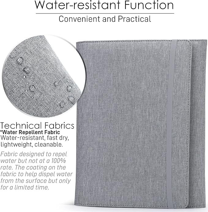 Folio Cover Compatible with Rocketbook Fusion, Panda, Everlast, Waterproof Fabric, Multi Organizer with Pen Loop, Zipper Pocket, Business Card Holder, fits A4 Size Notebook, Gray