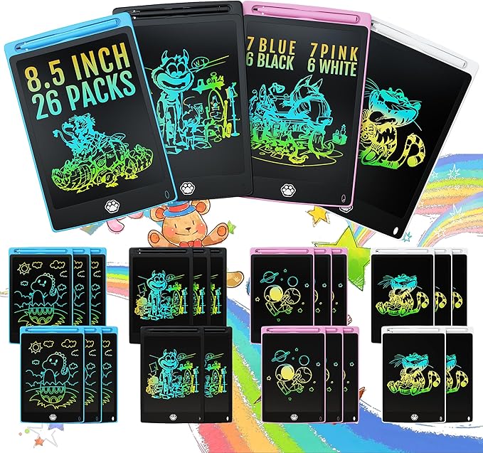 26 Packs LCD Writing Tablet, 8.5INCH Doodle Board for Child, Erasable Kids Drawing Pad, Electronic Drawing Writing Board for Kids Adults Learning & Education, (Blue+Pink+Black+White)