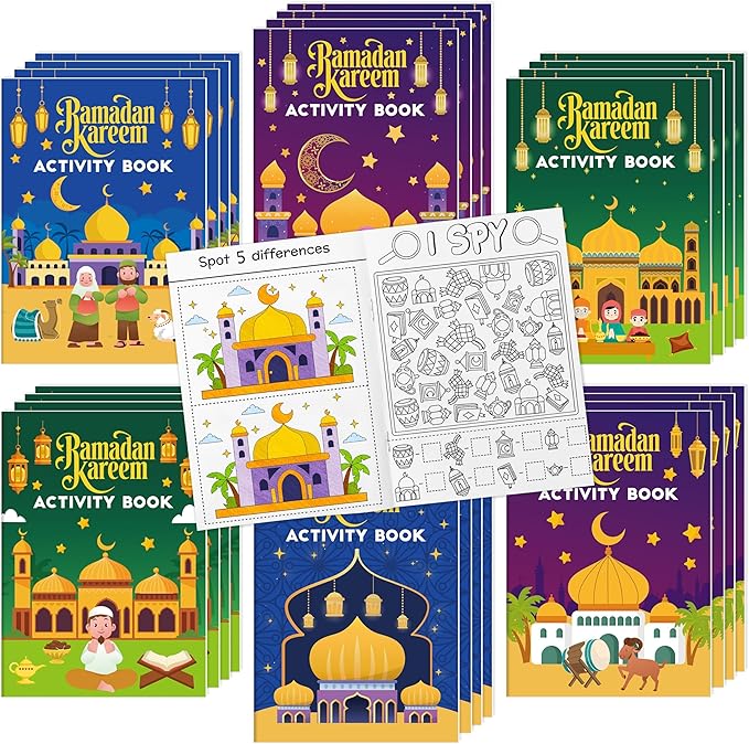 JAPBOR Ramadan Activity Coloring Books - Mini Happy Eid Mubarak Activities Color Book Bulk for Kids Party Favors, Ramadan Kareem Al Fitr Small Colour Pages for Class School Drawing Painting Games