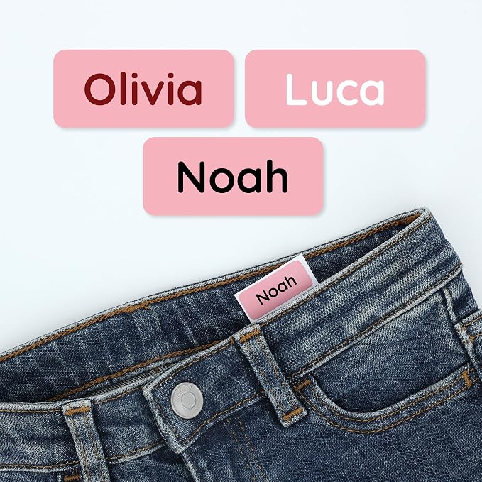 TeddyLabels - Clothing Labels for Nursing Home (180) – Self-Adhesive Name Tags for Clothes and Personal Items. Personalized Labels for Daycare, Nursing Homes, and Laundry Use - Pink