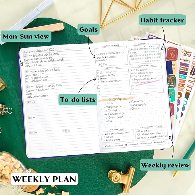 Legend Planner – Undated Weekly & Monthly Life Planner to Hit Your Goals & Live Happier, Organizer Notebook & Productivity Journal, A5 (Royal Blue, Gold)