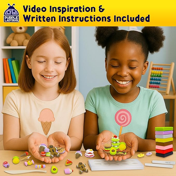 Eraser Lab DIY Clay Kit - Gift Food-Themed Fun Eraser for Kids Craft Set, 8 Clay Colors, Mold Tray & Shaping Tool, Presents for Kids, Creative Activity for Boys & Girls Aged 4+, Birthday Gifts
