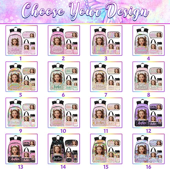 M YESCUSTOM Custom Backpack for Girls Personalized School Bookbag with Lunch Bag Kids Girl Backpacks with Face Elementary Preschool Cute Book Bag Daypack Travel Bag Water Bottle