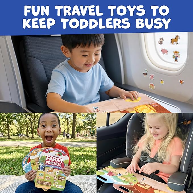 Reusable Sticker Books for Toddlers 1-3, Stickers for Toddlers 2-4 Years - Stickers for Kids Airplane Toys for Toddler 1-3, Toddler Travel Toys - Reusable Sticker Book Birthday Gifts for Boys Girls