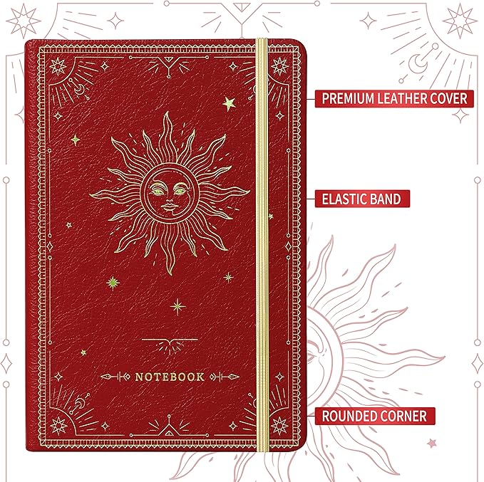 Artfan Ruled Notebook/Journal – Premium Thick Paper Faux Leather Classic Writing Notebook with Pocket + Page Dividers Gifts, Banded, Large, 144 Pages, Hard Cover, Lined (5.8 x 8.4) - Red