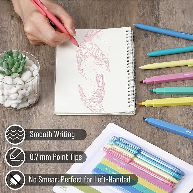 Mr. Pen- Aesthetic Highlighters and Gel Pens, 12 Pack, Pastel Colors Bible Highlighters No Bleed, Fine Point 0.7mm Gel Pens, Fast Dry and No Smear for Bible Journaling, Planner, School Supplies