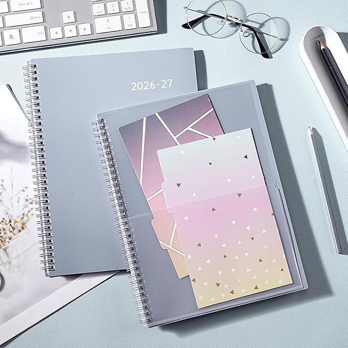 Planner 2026-2027 – 2026-2027 Planner Weekly and Monthly, 9" x 11", Large, July 2026 – June 2027, 12 Monthly Tabs, Strong Twin-Wire Binding, Inner Pocket, Hardcover, Grey