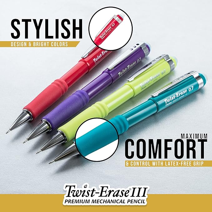 Pentel Twist-Erase III Mechanical Pencil, (0.9mm), Bold Line, Black Barrel, Pack of 4 (QE519BP4A)