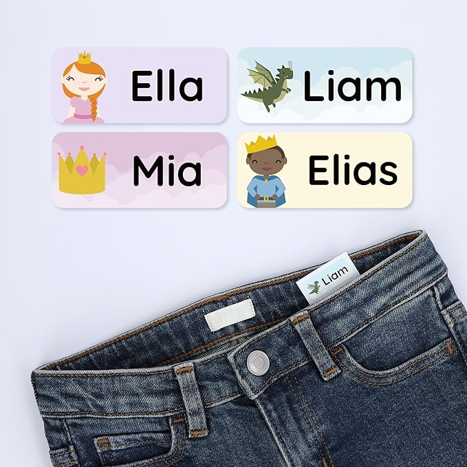 Personalized Name Labels for Kids (180) – Custom Waterproof & Durable Stickers for Clothing, Daycare, Office & School Supplies - Fairytale
