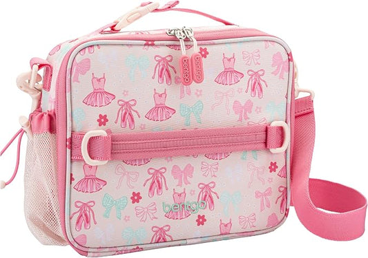 Bentgo Kids Prints Double-Insulated Reusable Lunch Bag | For Kids 3+, Adjustable Strap; Holds Lunch Box/Water Bottle/Snacks; Easy-Clean, Water-Resistant, Pockets (NEW Ballet & Bows)