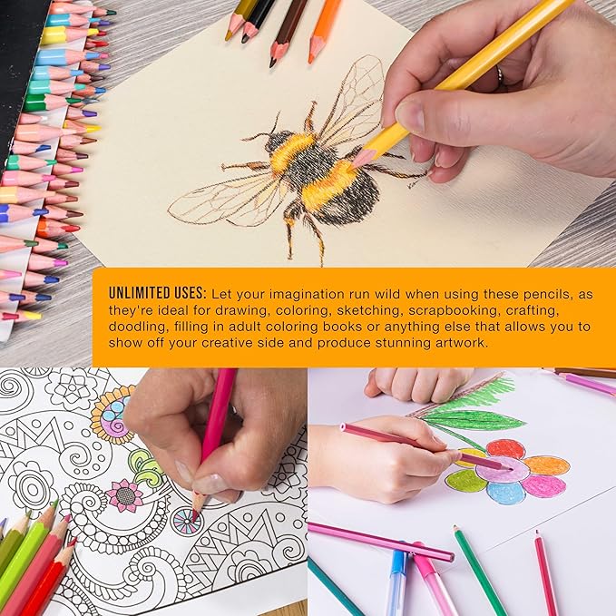 U.S. Art Supply 50 Piece Adult Coloring Book Artist Grade Colored Pencil Set -Vibrant Colors, Smooth Art Drawing, Sketching, Shading, Blending - Fun Activities for Students, Beginners, All Ages