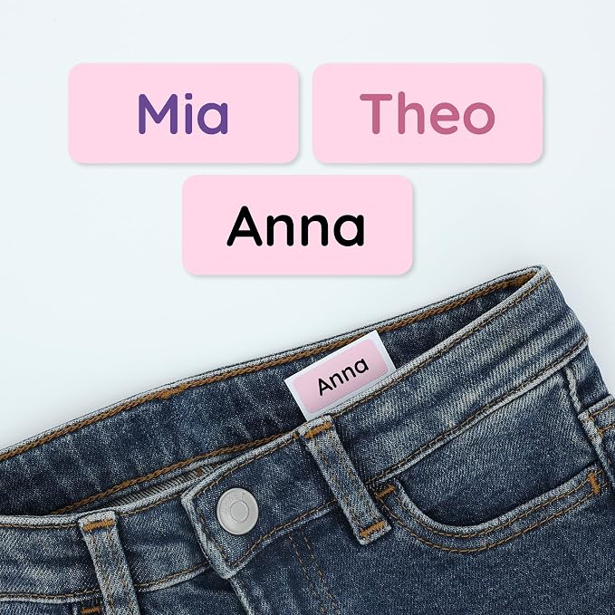 TeddyLabels - Clothing Labels for Nursing Home (120) – Self-Adhesive Name Tags for Clothes and Personal Items. Personalized Labels for Daycare, Nursing Homes, and Laundry Use - Light Pink