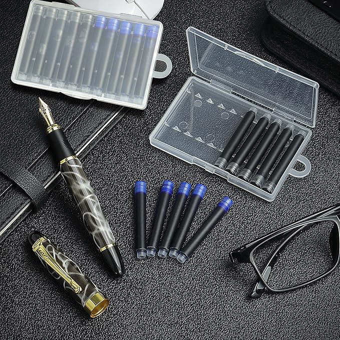 YUNCHUN 20PCS Fountain Pen Ink Refills, 3.4 mm Ink Cartridges Sets for Hongdian, Ink Pen Writing Supplies International Standard Ink Refills, Smooth Writing, Large Capacity and Easy Carry Black + Blue