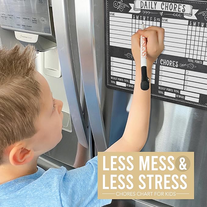 Hadley Designs Magnetic Chore Chart for Kids Multiple - Chores Board for Refrigerator, Dry Erase Task Chart for 2 Kids Daily Behavior, Family Weekly Planner for Teens and Adults, Chalk Chore Board