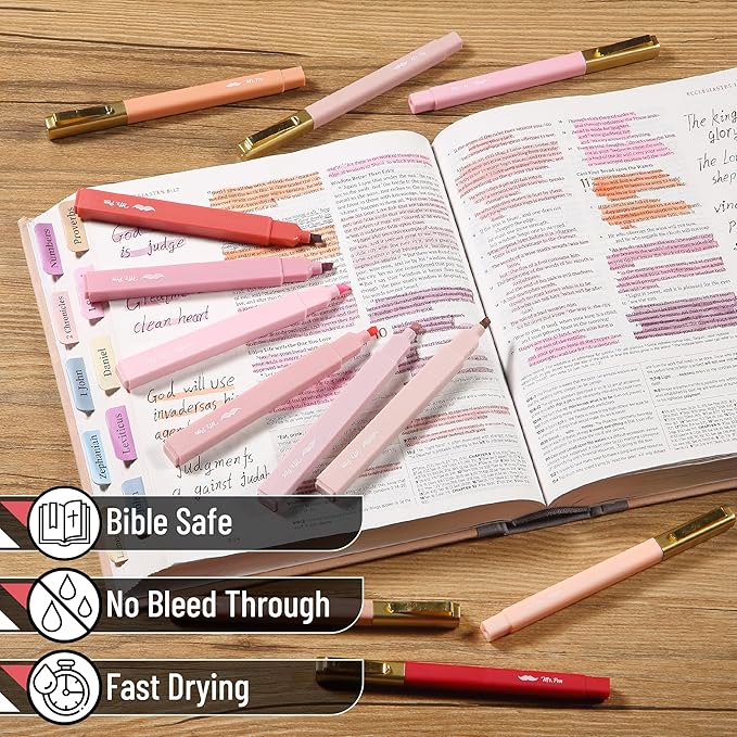 Mr. Pen- Aesthetic Highlighters and Ballpoint Pens No Bleed, 12 Pack, Shades of Pink, Bible Highlighters and Pens No Bleed, Fast Dry and No Smear for Bible Journaling, Planner, School Supplies