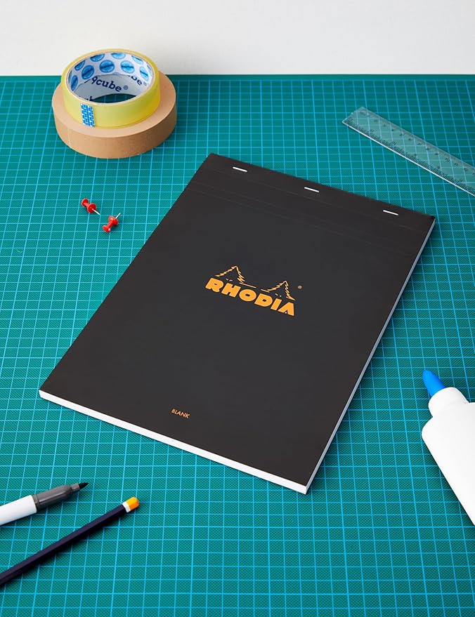 Rhodia Head Stapled Pad, No18 A4, Plain - Black