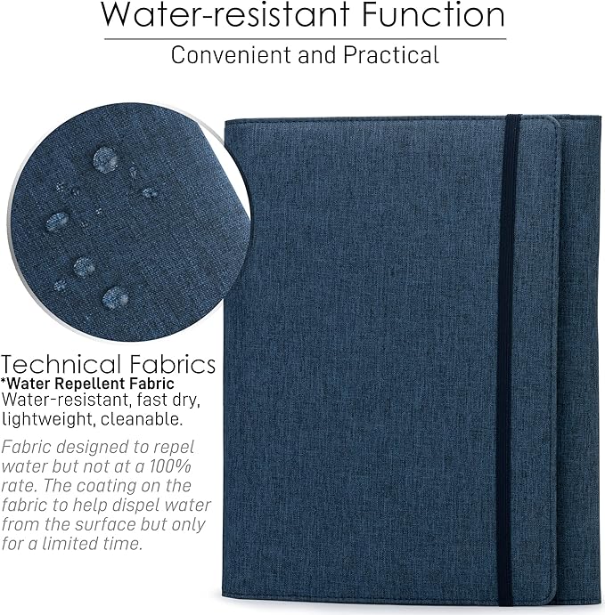Folio Cover Compatible with Rocketbook Fusion, Panda, Everlast, Waterproof Fabric, Multi Organizer with Pen Loop, Zipper Pocket, Business Card Holder, fits A4 Size Notebook, Blue