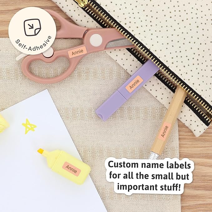 Mini Name Labels (175) - Custom Personalized Name Labels for Labeling Tiny Items, Washer and Dryer-Safe Waterproof Labels for Daycare, Preschool, and School - Peach