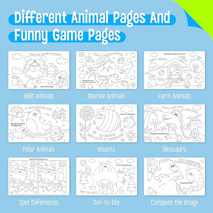 SpriteGru Coloring Activity Book, 30 Dry-Erase Pages Animals to Color, Fun & Creative Coloring Pages for Toddlers, Kids, Teens, Adults, Reusable Activity Pad for Road Trip, Travel, at Home