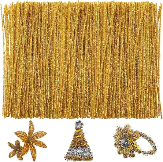 Gold Pipe Cleaners,Glitter Gold Craft Pipe Cleaners,200pcs Supplies for Home DIY Handmade Arts,Arts and Crafts for Kids Ages 6-8,Glitter Pipe Cleaners for Festivals DIY Decorations,Christmas Decor