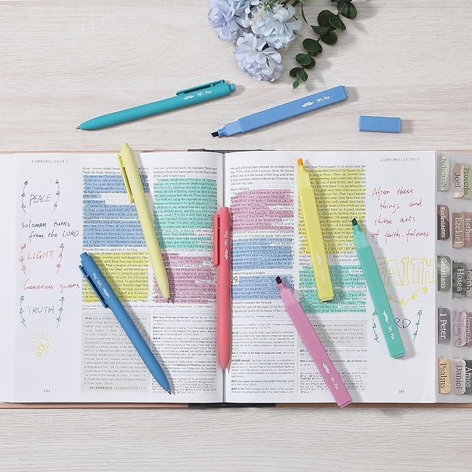 Mr. Pen- Aesthetic Highlighters and Gel Pens, 12 Pack, Pastel Colors Bible Highlighters No Bleed, Fine Point 0.7mm Gel Pens, Fast Dry and No Smear for Bible Journaling, Planner, School Supplies