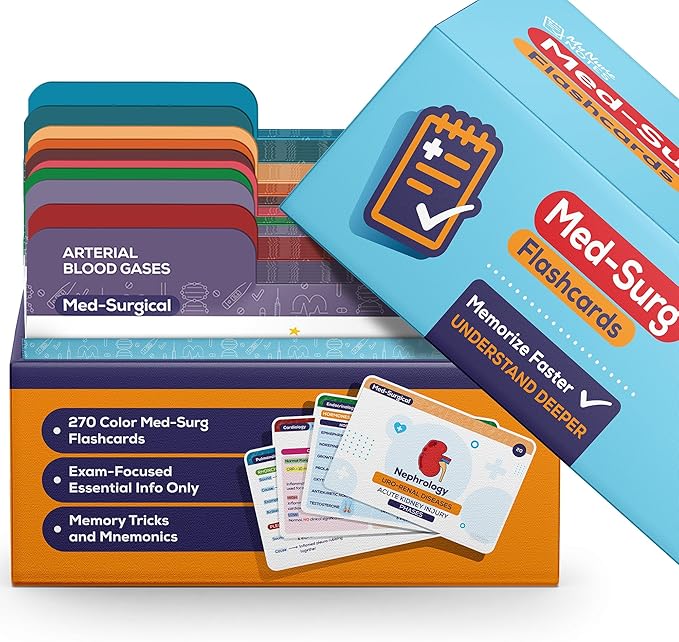 Med-Surg Flashcards for NCLEX – 270 Color-Coded Study Cards for RN & PN Nursing Students | Disease, Labs & Nursing Care in One | High-Yield Clinical Concepts, Visual Learning & Fast Recall