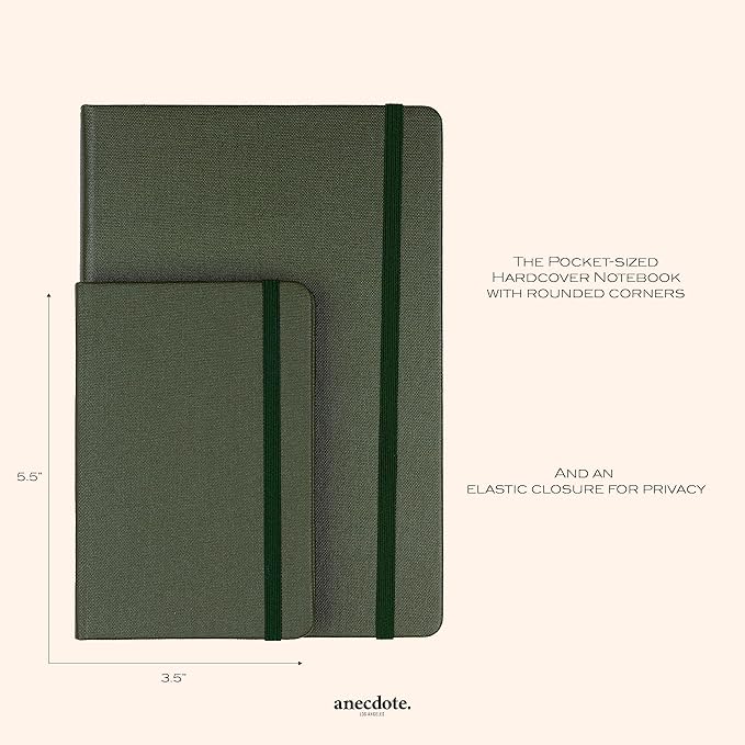 ANECDOTE. Small Journal Notebook for Men & Women, 192 Pages | Thick 80 GSM Lined Paper| Hardcover (5.5"x3.5" Pocket Size) | Daily Journaling Diary for Work, Travel, School & Office Use (Evergreen)
