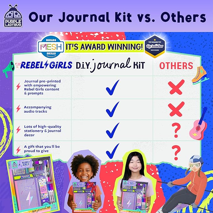 Girls Creative Gift Kit Ages 8-12 - DIY Journal Kit for Girls with Hard Cover by Rebel Girls, 10 9 Year Old Girl Birthday Gifts, Tweens and Teens Scrapbook Story Writing Activity with 50+ Accessories
